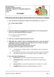 English worksheet: my family