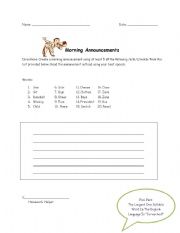 English Worksheet: Annoucement