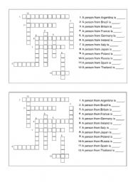 English Worksheet: Nationalities crossword
