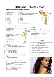 English Worksheet: Rihanna - Take a bow