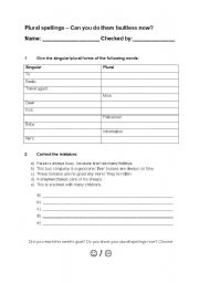 English Worksheet: Plural spellings