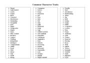 English worksheet: Common Character Traits