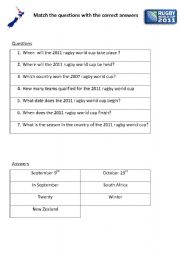 English Worksheet: the 2011 rugby world cup