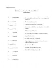 English Worksheet: Araby and The Dukes Children Vocab Quiz