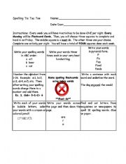 English Worksheet: Tic Tac word Study