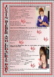 Song Activity: JUSTIN BIEBER-BABY. KEY INCLUDED. FULLY EDITABLE