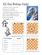 English Worksheet: ESL Chess Workshop--Knight (Rules, Quiz, Key)