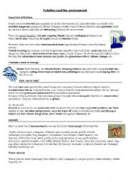 English Worksheet: Pollution and the environment