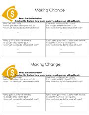 English Worksheet: Making change