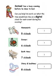 English Worksheet: oclock worksheet - digital