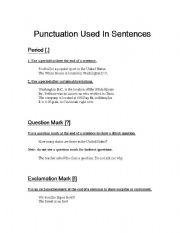 English Worksheet: Punctuation Used in Sentences