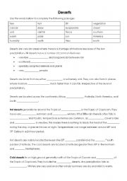 English Worksheet: deserts cloze passage