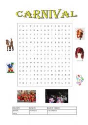 English worksheet: Carnival wordsearch