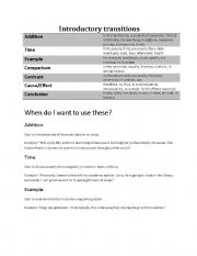 Introductory transitions worksheet