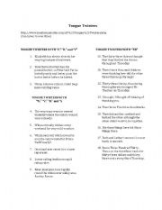 English Worksheet: Tongue Twisters for pronunciation