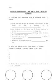 English worksheet: Vocabulary Test - Means of transport