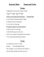 English worksheet: Nouns and Verbs