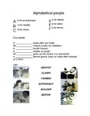 English Worksheet: alphabetical people