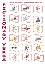 English Worksheet: PICTIONARY and  WRITING exercise about VERBS