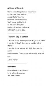 English worksheet: The First day Poem
