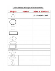 English worksheet: shapes and colours