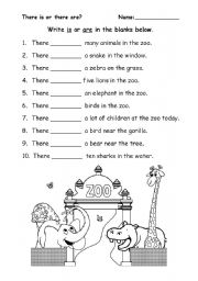 English Worksheet: There is or are at the zoo.