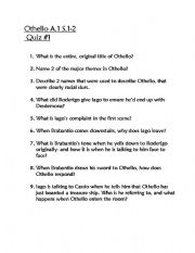 English worksheet: Qthello Quiz
