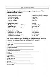 English worksheet: choosing the correct verb tense using time phrases