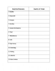 English Worksheet: Chinese Inventions and Discoveries