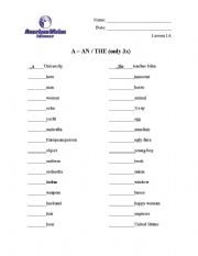 English Worksheet: Articles