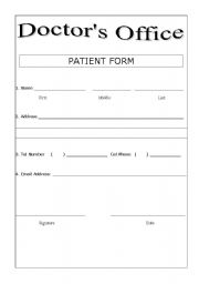 English Worksheet: Patient Form