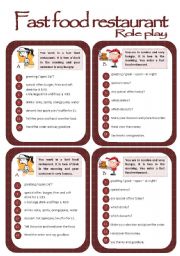 English Worksheet: Role play cards series: In a fast food restaurant