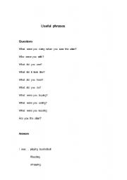 English Worksheet: What were you doing role play