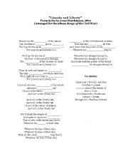English Worksheet: Lincoln and Liberty, too (Lincoln campaign song from 1860)