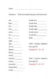 English Worksheet: Maths words number sheet