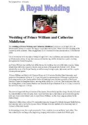 A reading activity based on the recent Royal wedding