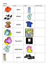 English Worksheet: Clothing to label and write