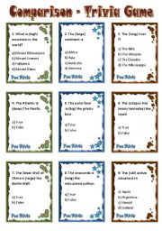 English Worksheet: Comparison - Trivia Game Cards