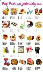 English Worksheet: Food, drinks and nationalities  quiz