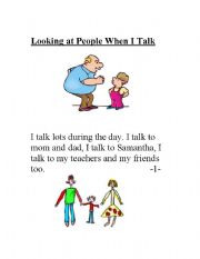 English worksheet: Social Story - Looking at People When I talk