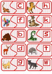 animals matching card game with initial sound