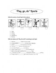 English worksheet: play, go , do sports