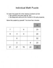 English worksheet: Maths puzzle