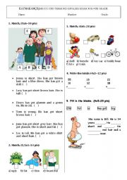 4th grade exam including toys, adjectives, describing people and numbers