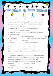 English Worksheet: simple present & present continuous tense