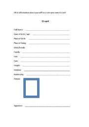 English worksheet: Self ID Card