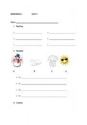 English worksheet: Beginning One Quiz