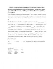 English worksheet: Hockey Exercise- Using third person present tense