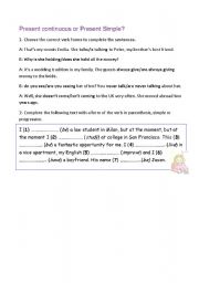 English worksheet: Present Continuous or present simple