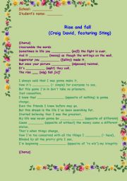 Working with verb tenses and phonetics : Song : Rise and fall (Craig David and Sting) : With B/W copy and answer key